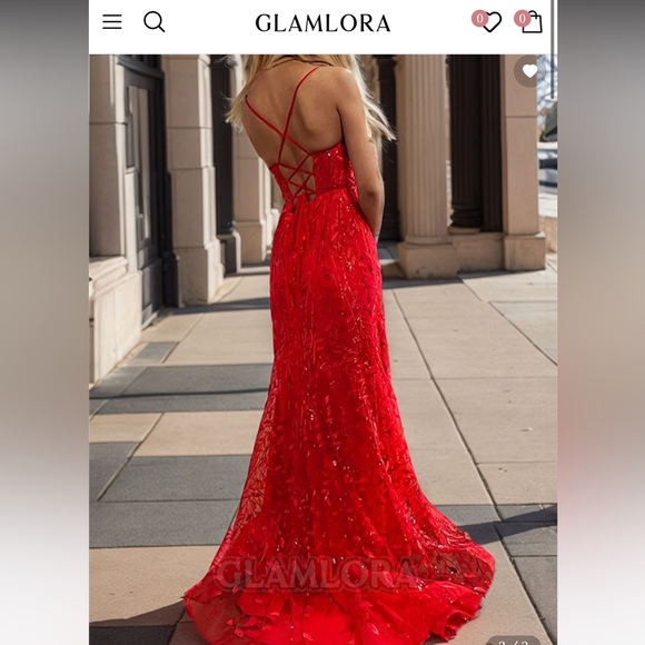 Red V Neck Train Hoco/Prom Dress - Picture 3 of 7